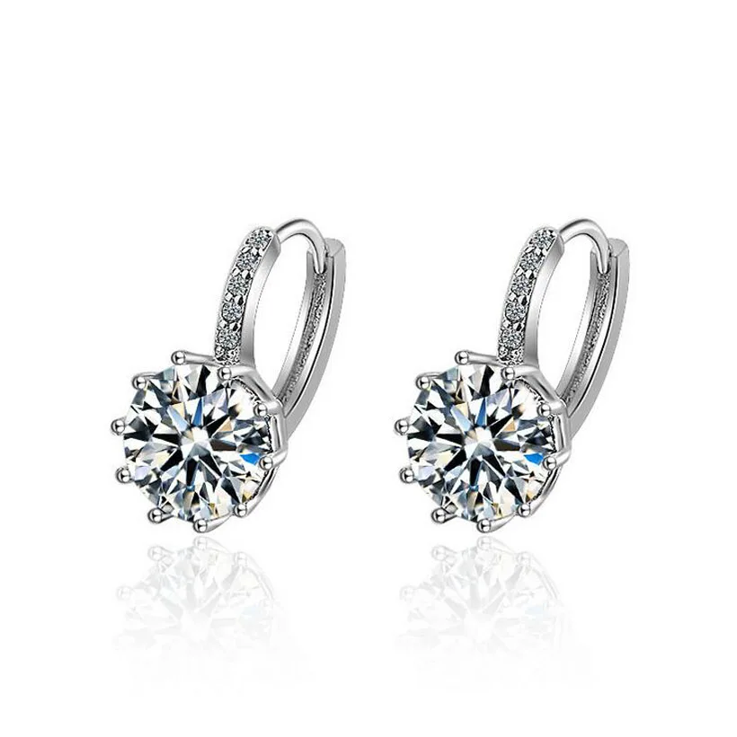 

Fashion Simple 925 Silver 9 Color Clear Zircon Circle l Hoop Earrings For Girls Women Loop Huggies Earring Gift Jewelry EH269