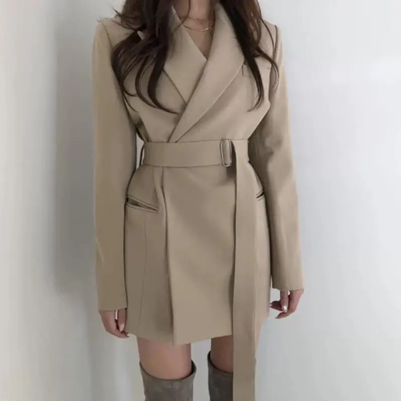 Весенний женский пиджак модный 2019 новый офисный костюм для дам с поясом