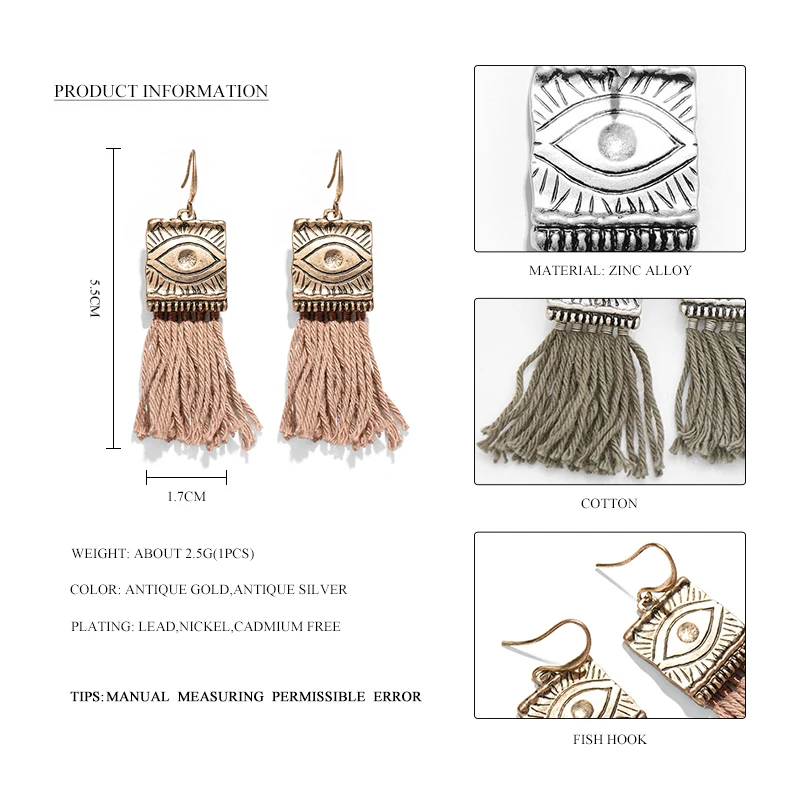 Этнические богемные хлопковые драгоценные серьги кисточки для женщин Винтажные