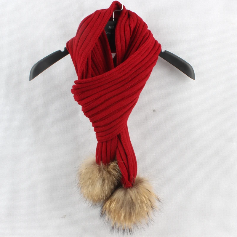 

2018 Real Two Fur Pompom Winter Scarf Women Men Warm Knitted Scarfs For Ladies