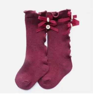 Red ear bow Носки для малышей, детские штаны до колена, хлопковые кружевные детские носки до колена для маленьких девочек, теплые гольфы для девочек, носки с бантом и деревянными ушками для маленьких девочек - Цвет: Red ear bow
