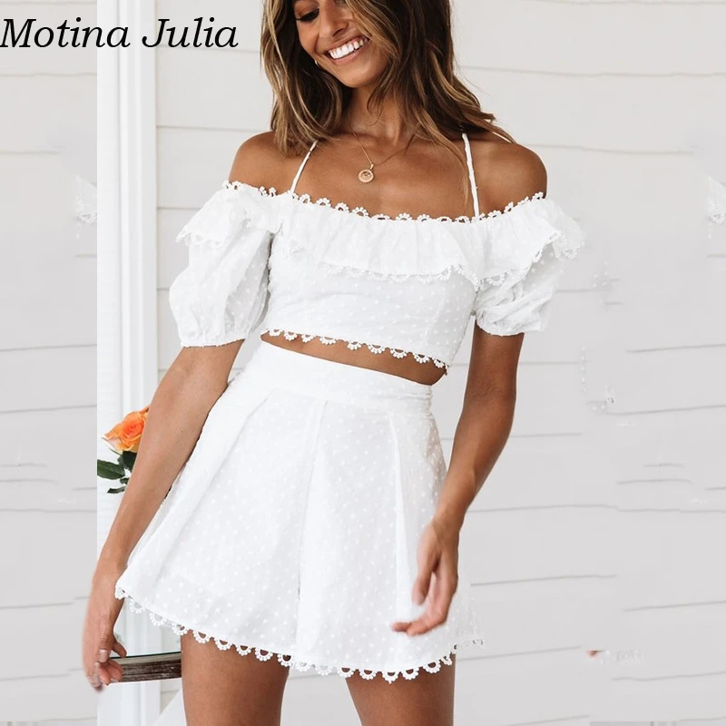 Motina Julia сексуальный белый кружевной комбинезон летний элегантный короткие