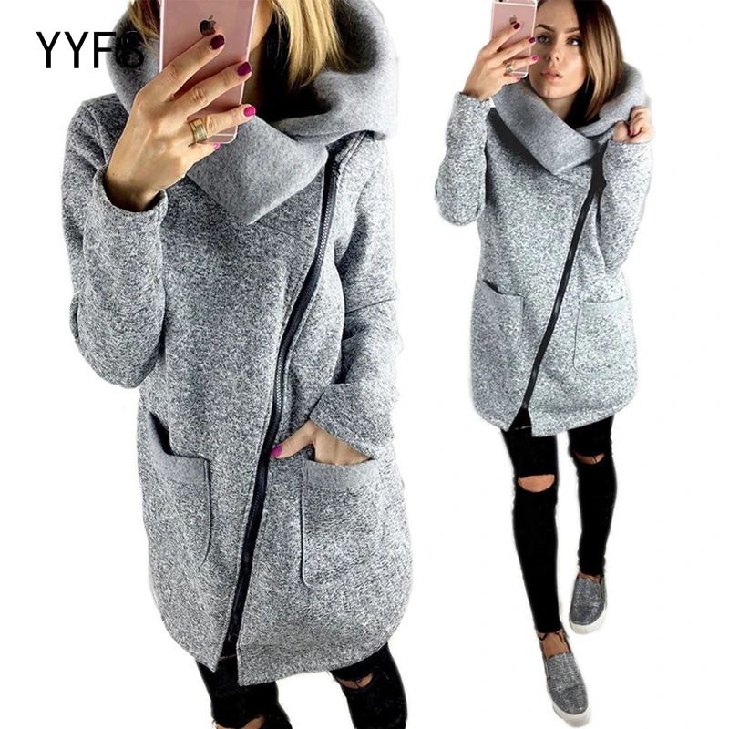 Женская одежда парки 2018 осень Thicked длинные Sweatershirt Мода сбоку куртка на молнии Для
