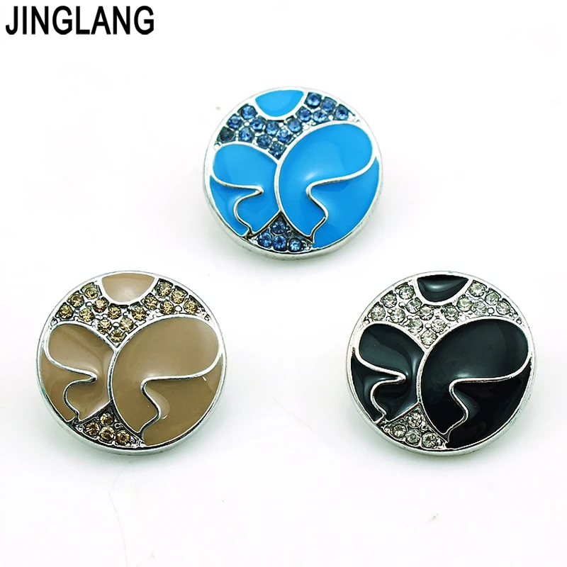 

JINGLANG Fashion 3 Color Rhinestone 18mm Snap Button Metal Clasp Button DIY Interchangeable Jewelry Accessories Free Shipping