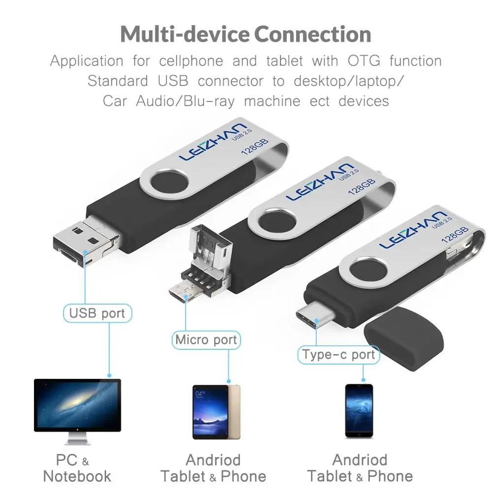 Флэш накопитель LEIZHAN 3 в 1 Micro USB Type C флэш для телефона на базе Android OTG карта памяти 128