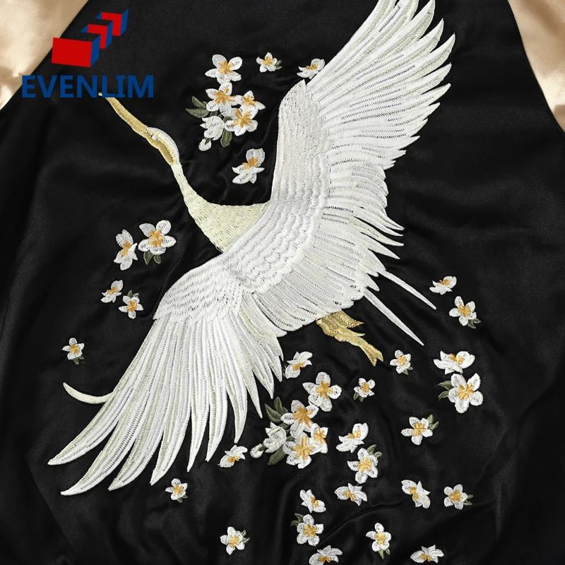 Evenlim цветочный Вышивка атласная куртка Леди Пальто осень зима 2017 Черная курточка