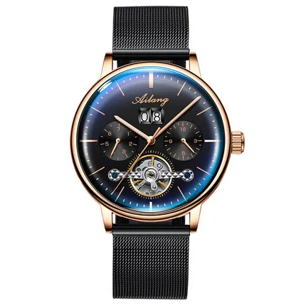 AILANG Sport Tourbillon механические часы модные повседневные роскошные мужские s часы Лидирующий бренд Montre Homme Часы Мужские автоматические часы для мужчин - Цвет: Black Roes gold