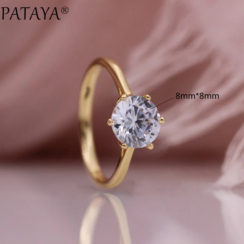 Женское кольцо с большим круглым белым цирконием PATAYA из розового золота 585 пробы 6