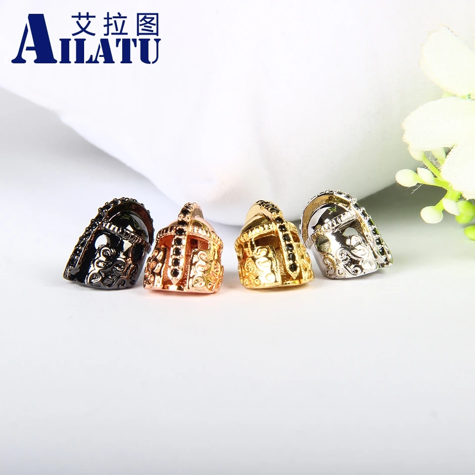

Ailatu Brand Jewelry Accessories to Diy Powerful Bracelets Be a Powerful Men Black CZ Warrior Helmet Beads