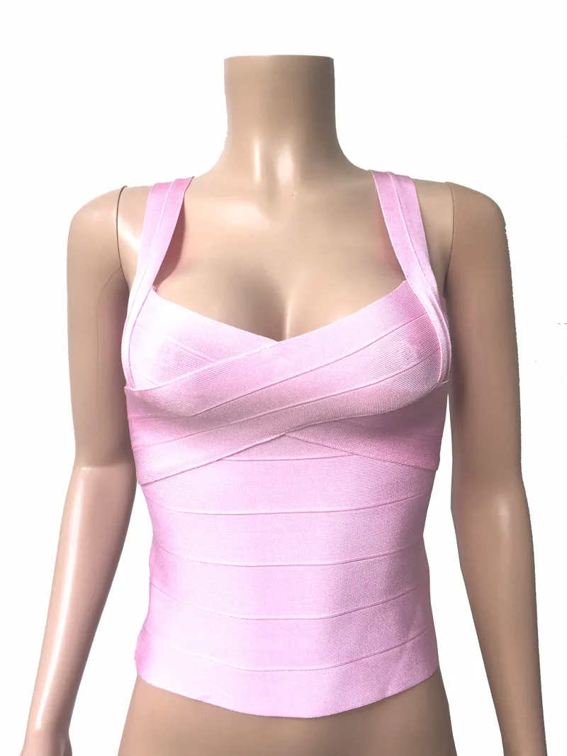 rose pink Женский эластичный растягивающийся бандажный Топ знаменитостей глубокий v-образный вырез жилет много однотонных цветов облегающий милый жилет Прямая поставка HLV108 - Цвет: rose pink