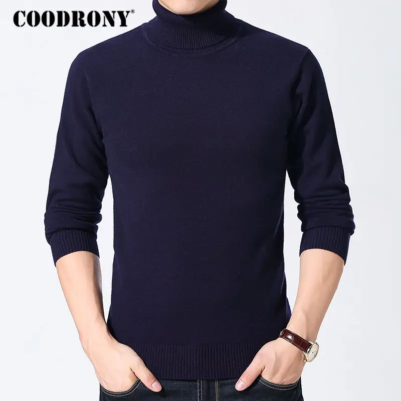 COODRONY, свитер, Мужская одежда, осень-зима, толстый теплый кашемировый шерстяной пуловер, свитера с высоким воротом, мужские повседневные пуловеры для мужчин, 8130 - Цвет: Тёмно-синий