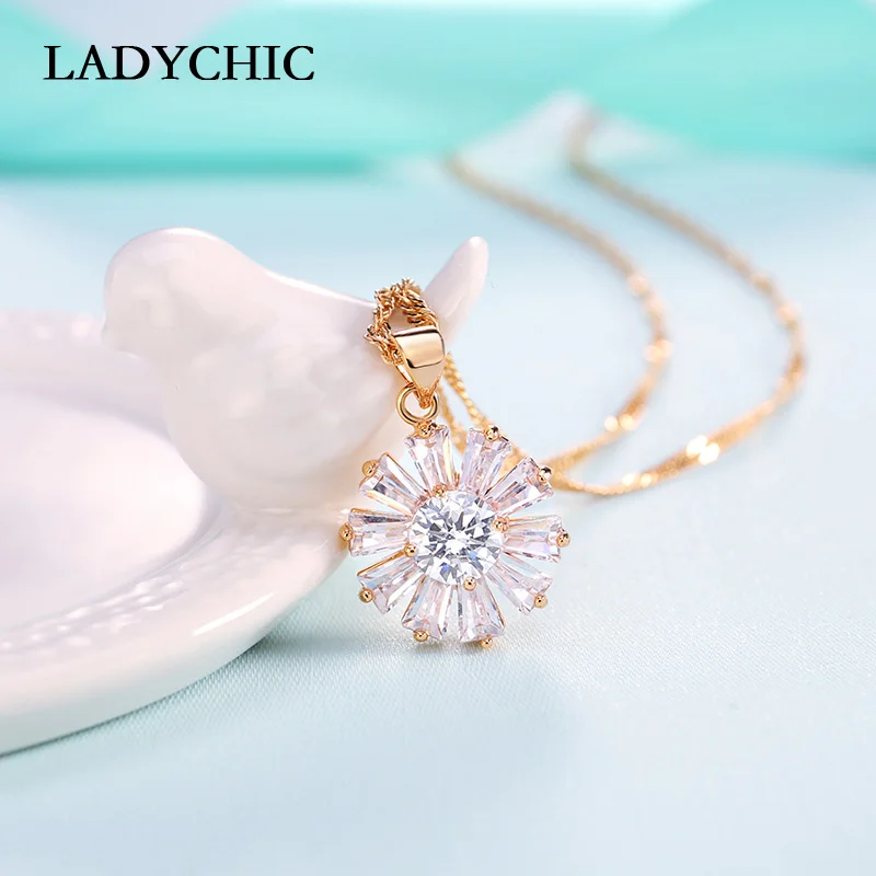 LADYCHIC Брендовое блестящее ожерелье с подвеской в виде подсолнуха фианита модное