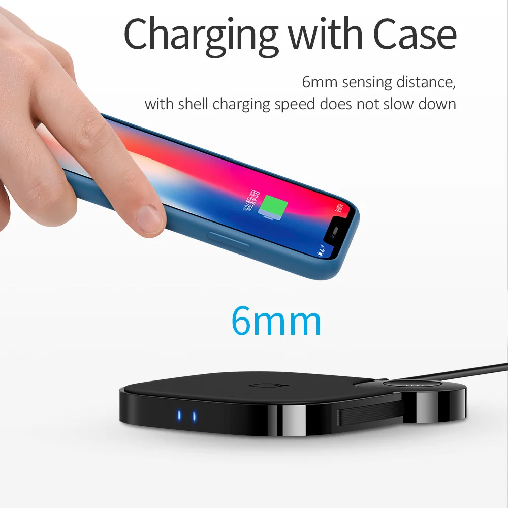 USAMS Wireless Charger for iPhone XS MAX XR 2 in 1 Fast Charging Panel Apple Watch 4/3/2/1 Series Portable | Мобильные телефоны и