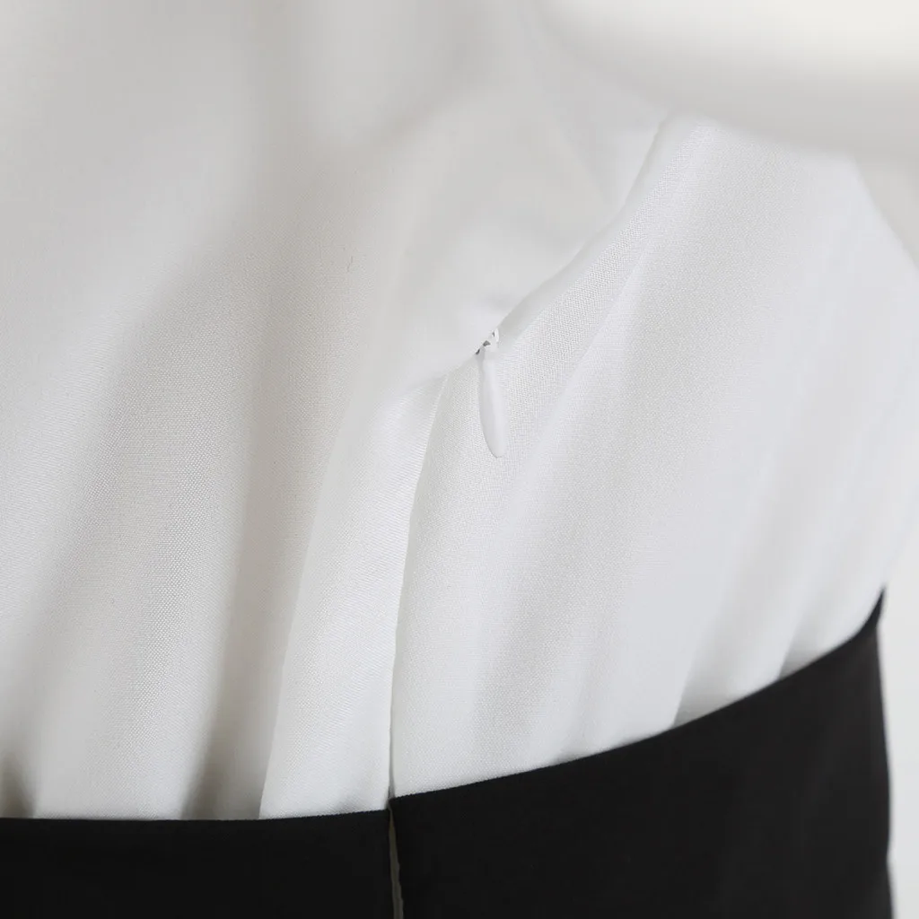 Платье женское Черное и белое на пуговицах с длинным рукавом поясом для офиса