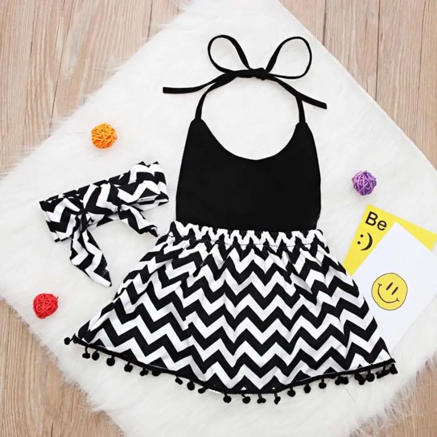 2PCS Toddler Baby Girls Sleeveless Striped Dress + Hair band Set Outfit soft comfortable vestido infantil July 23 | Детская одежда и
