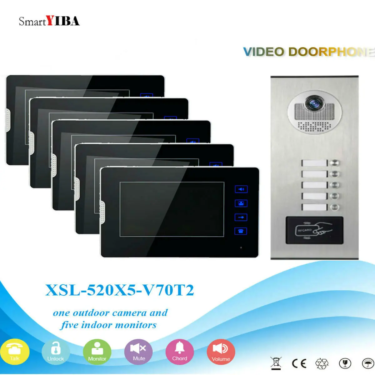 V70T25301V5 SmartYIBA 7 дюймов RFID разблокировка видеодомофон для квартиры от 3 до 12 домов цветной сенсорный экран дверной Звонок камера - Цвет: V70T25301V5
