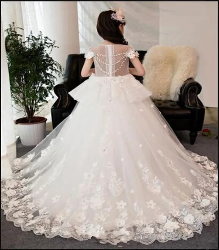 Роскошное платье с цветочным узором для девочек цветочной аппликацией