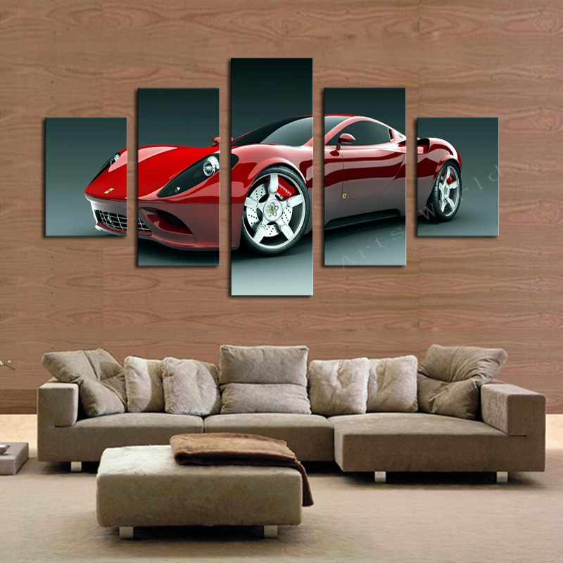 5 шт. (без рамки) Красная Настенная картина с изображением спортивного автомобиля
