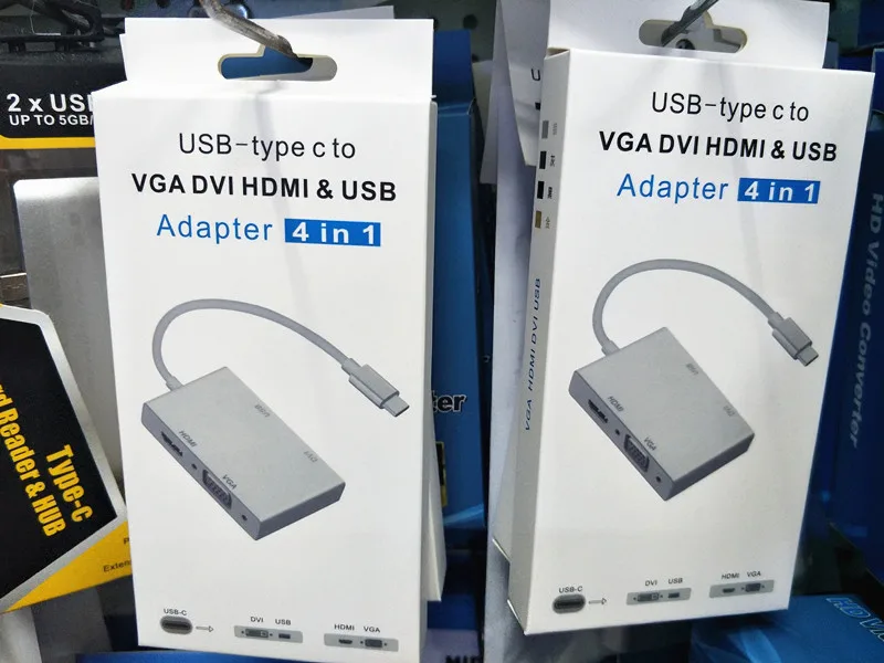 4 в 1 USB 3 Type C к DVI HDMI VGA 0 кабель адаптер для Samsung Galaxy S9 Apple MacBook Lenovo|USB-хабы| |
