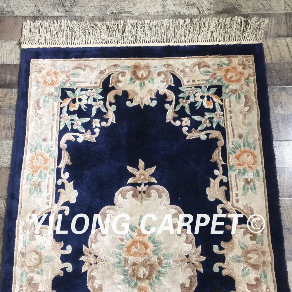 Yilong 3'x5' traditional turkish design luxury blue carpet exquisite hand knotted wool and silk rugs (WY2131M3x5) | Дом и сад