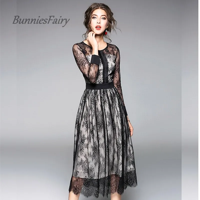 BunniesFairy 2018 Новое Европейское и американское винтажное платье с круглым вырезом