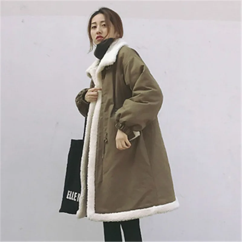 Кожа ягненка шить хлопок 2017 зима утолщение длинный абзац свободные воротник