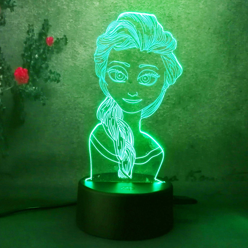 3D Cute Girl Gift Elsa Night Light Snow Queen Bedside Table Lampara Touch Change Bedroom Xmas New Year | Лампы и освещение