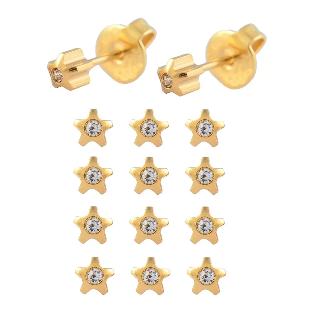 GD 4mm Star with Gem 12 пар хирургические стальные серьги-гвоздики смешанные цвета серьги с кристаллами ювелирные изделия различные формы Звезда Сердце Луна& жемчуг - Окраска металла: GD 4mm Star with Gem