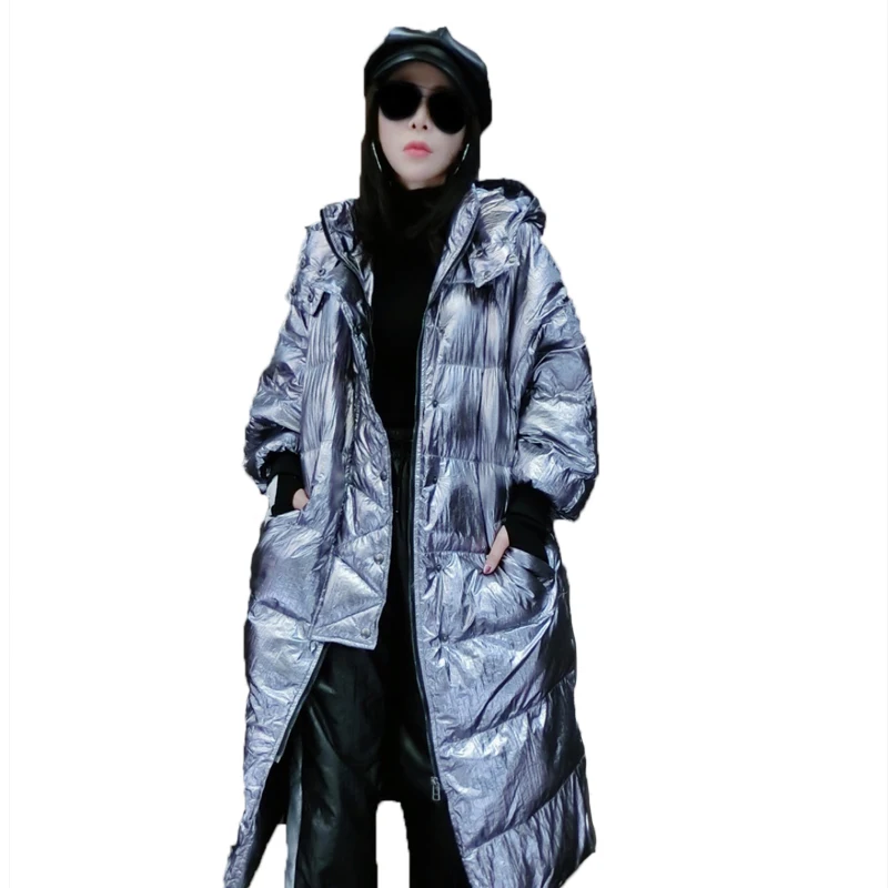 Женская зимняя куртка с капюшоном свободная длинным рукавом размера плюс