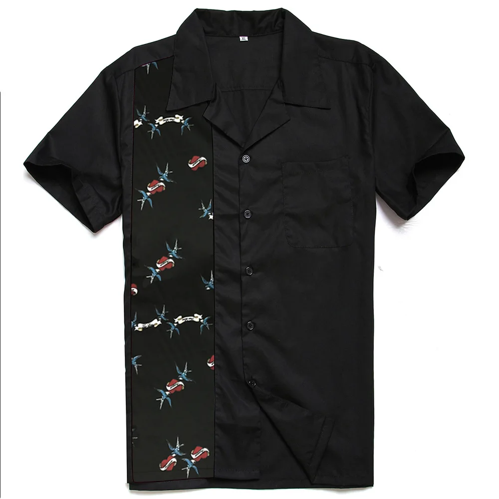 2018 Новый Панк Ретро Короткие-футболки с рукавами Ласточка любовь шить рубашки