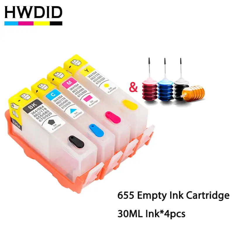 HWDID 655 перезаправляемый картридж Замена для hp 655 655xl для hp с чернилами hp Deskjet 3525 4615 4525 4625 5525 6520 6525 6625 принтер - Цвет: 655 BK C Y M x 30ml