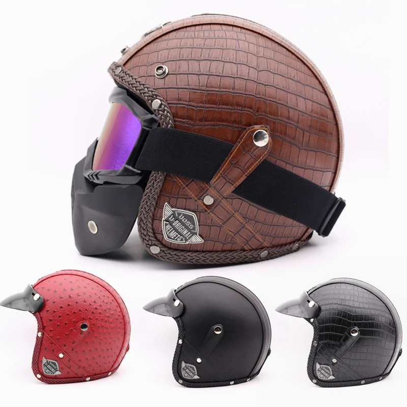 Новый мотоциклетный шлем Ретро винтажный синтетический кожаный с открытым лицом