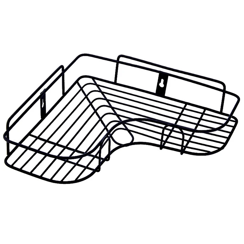 Черный Bathroom Accessories Punch Free Corner Bathroom Shelf Bathroom Fixtures Wrought Iron Storage Rack Kitchen Tripod Wall Shelf - Цвет: Черный