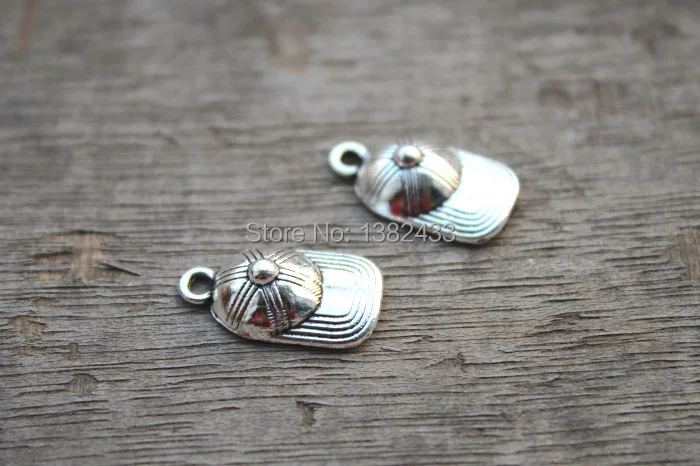 

15pcs--Baseball Cap Charms, Antique Tibetan silver Tone 3D Detail baseball cap pendants/charms 19x10mm