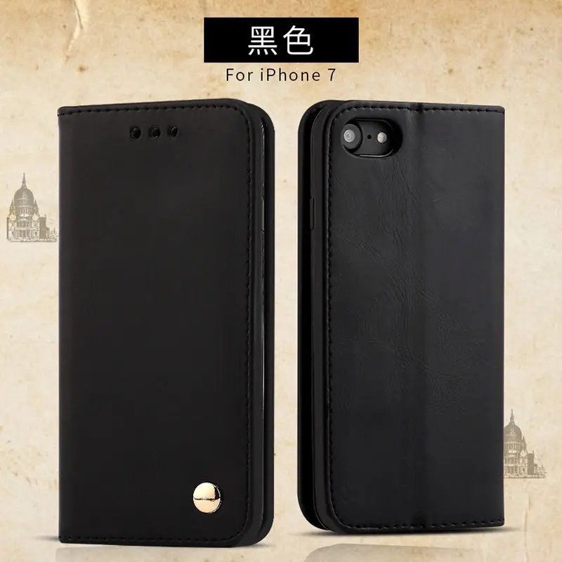 Роскошный кожаный чехол Crazy Horse для iphone 7/6/6s/5S/5/4S/4 для iphone 7 plus, откидная крышка, винтажный кошелек, сумка для телефона - Цвет: black