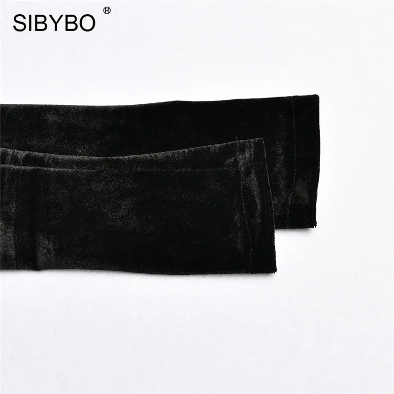 Женский укороченный топ без бретелек SIBYBO, короткая бархатная футболка с длинными рукавами и V-образным вырезом, повседневная
