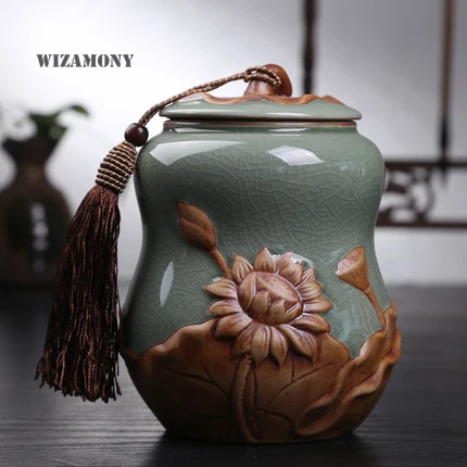 

Hot Sale Big Top Grade Crackle Glaze Longquan Celadon Ceramics Capacity Eco-Friendly Tea Caddy Tea Canister Tea Porcelain Jar
