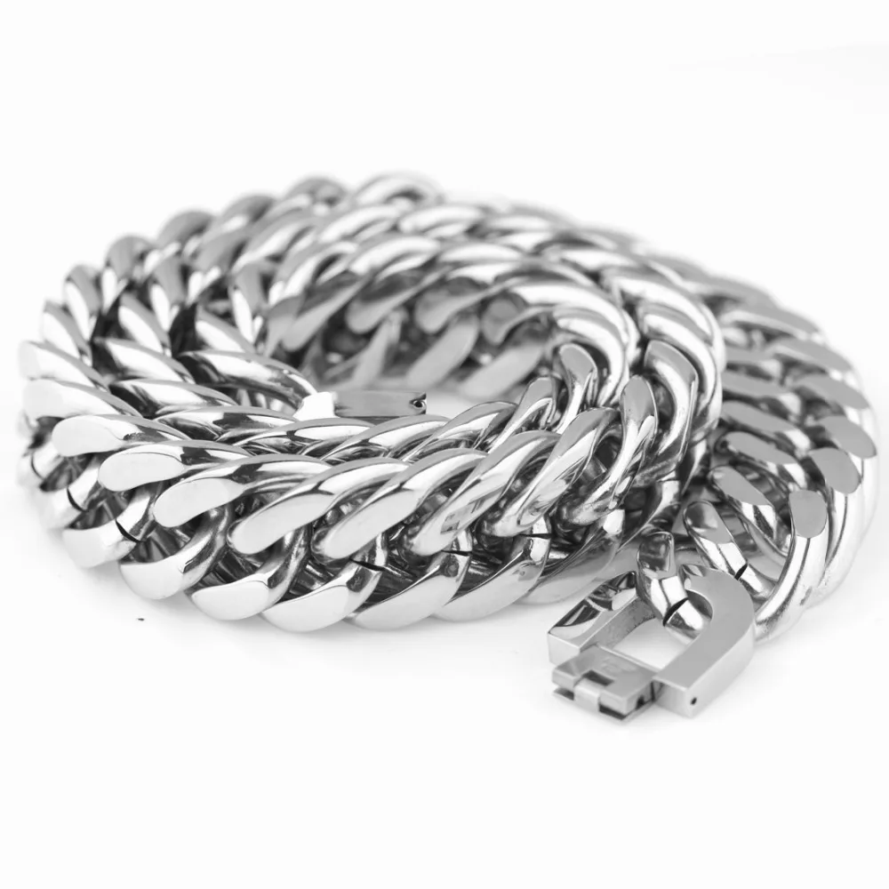 

7"-40" High Polished 22MM Huge 316L Stainless Steel Silver Color Cuban Curb Double Link Chain Men's Necklace or Bracelet