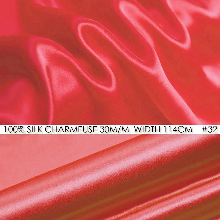 

SILK CHARMEUSE SATIN Fabric 114cm width 30 momme 100% Pure Silk Fabric / Wedding Fabric for Dress and Vestidos-NO 32 Tomato