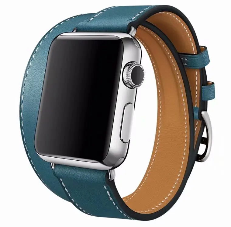 Ремешок mixcolor для iWatch серии 5 4 3 2 1 Двойная кожаная Петля для Apple Watch 42 мм 38 мм 40 мм 44 мм Мода