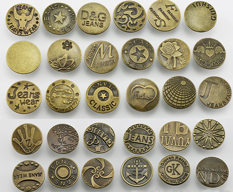 Whole Sale 500Pcs Diameter 20mm Bronze Jeans Buttons Mixed Styles Metal DIY Shank For Fasterners | Дом и сад