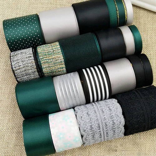 ribbon set Высокое качество 22 дизайн темно-зеленая лента Набор для Diy ручной работы подарок ремесло упаковка аксессуары для волос материалы Свадебная лента - Цвет: ribbon set