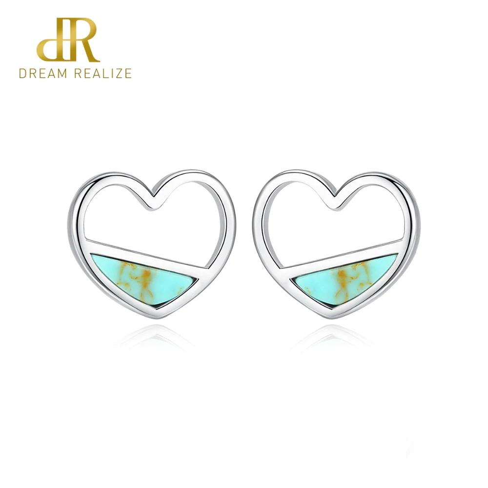 Женские серьги гвоздики DR Real из стерлингового серебра 925 пробы с бирюзовым