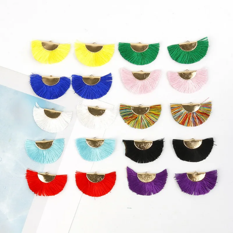 10 Colors Metal Polyester Silk Tassel Fan Shaped Tassel Fringe for DIY Craft Jewelry Findings Keychain Earring Accessories
