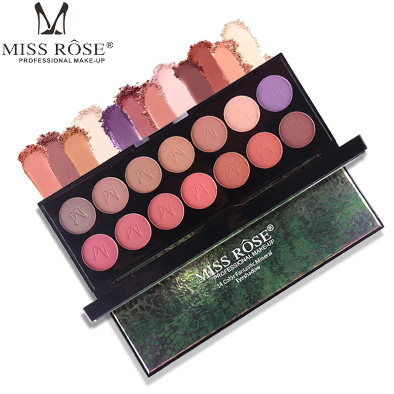 MISS ROSE 14 видов цветов Палитра теней для век мерцающие матовые дымчатые тени набор