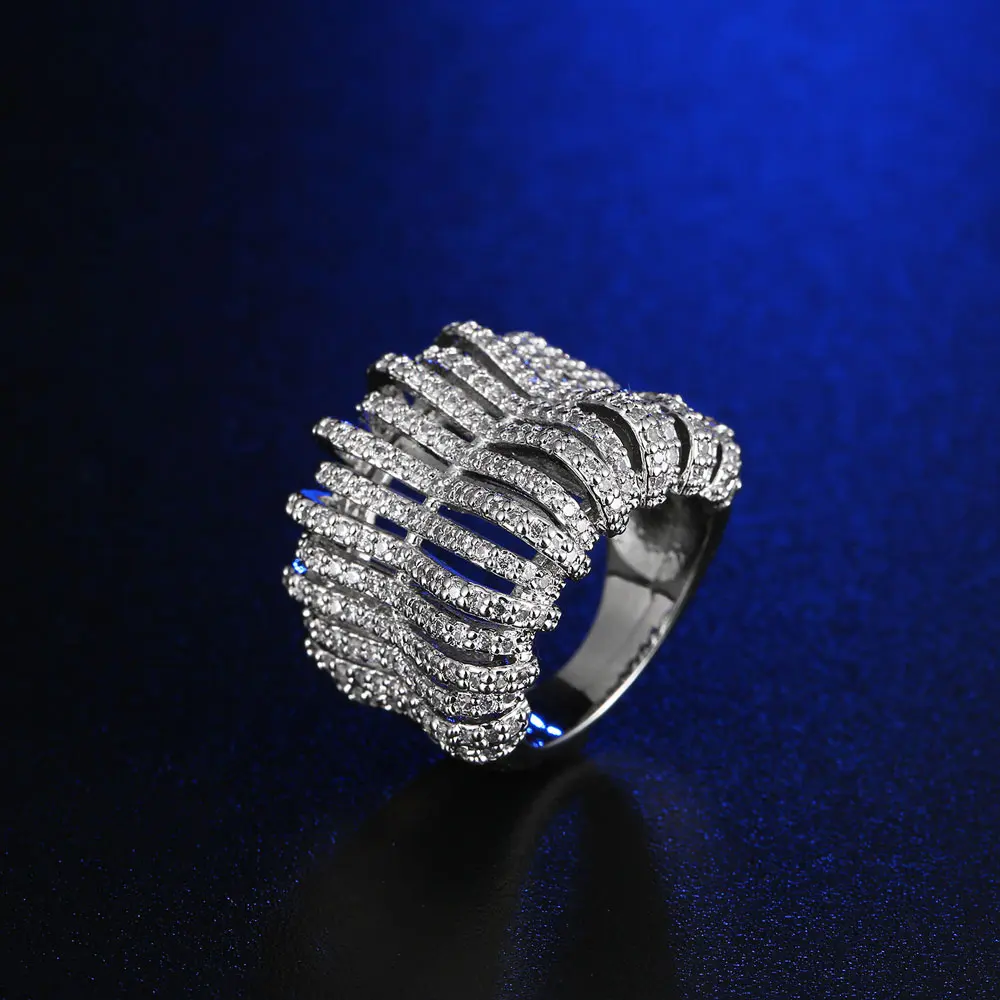 

FYM Brand New Arrival AAA Cubic Zircon Ring for Party Prom Hollow Out Silver Bling Rings Women Fashion Ring