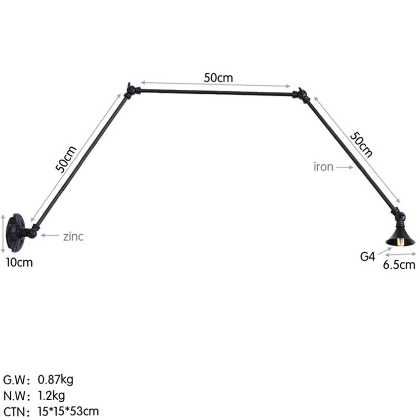 Industrial Three Links Long Arm LED Wall Lamp Loft Decor Retro Sconce Wall Lights Iron Black Telescopic Folding Indoor Lighting