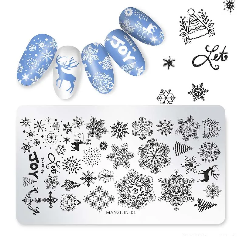 

1 шт. штампованные пластины для ногтей Рождественская пластина для стемпинга для нейл-арта Снеговик moose шаблон для маникюра шаблон изображе...
