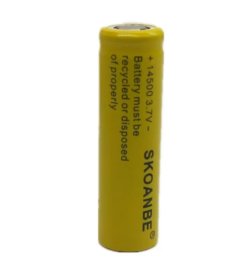 1/2 шт 14500 700-800mAh 3,7 V литий-ионные аккумуляторные батареи литиевые для светодиодных фар фонарик игрушки с плоской головкой желтый