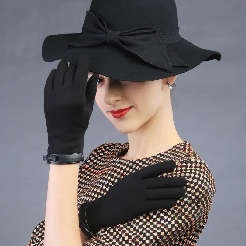 2018 новые плюшевые женские винтажные теплые хлопковые кожаные перчатки с